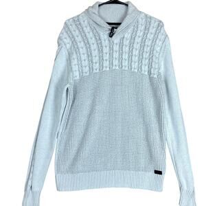 Outpost Makers Mens Sweater White Gray Cable Knit Shawl 100% Cotton Medium